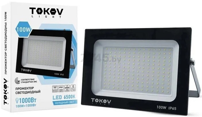 Прожектор светодиодный 100 Вт 6500К TOKOV ELECTRIC TKL-FL/LED-100-6.5K-IP65 черный - Фото 2