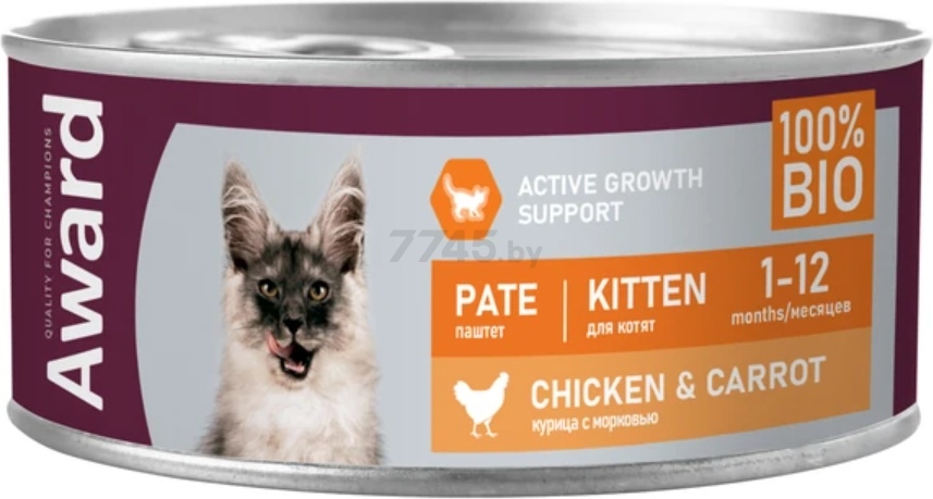Влажный корм для котят AWARD Паштет курица с морковью консервы 100 г (2540447)