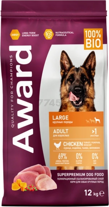 Сухой корм для собак AWARD Large курица и индейка с тыквой и шиповником 12 кг (7175796)