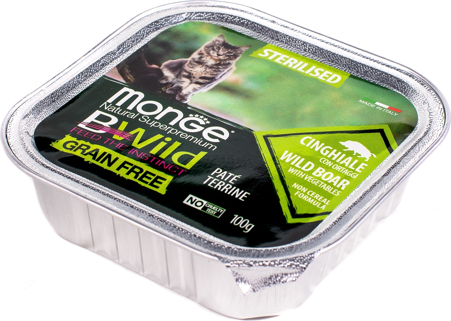 Влажный корм для стерилизованных кошек MONGE BWild Grain Free Sterilised паштет кабан с овощами ламистер 100 г (70012904) - Фото 3