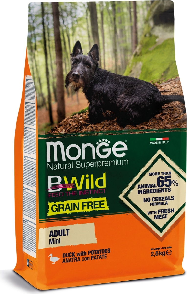 Сухой корм для собак беззерновой MONGE BWild Grain Free Mini утка с картофелем 2,5 кг (70004756) - Фото 2