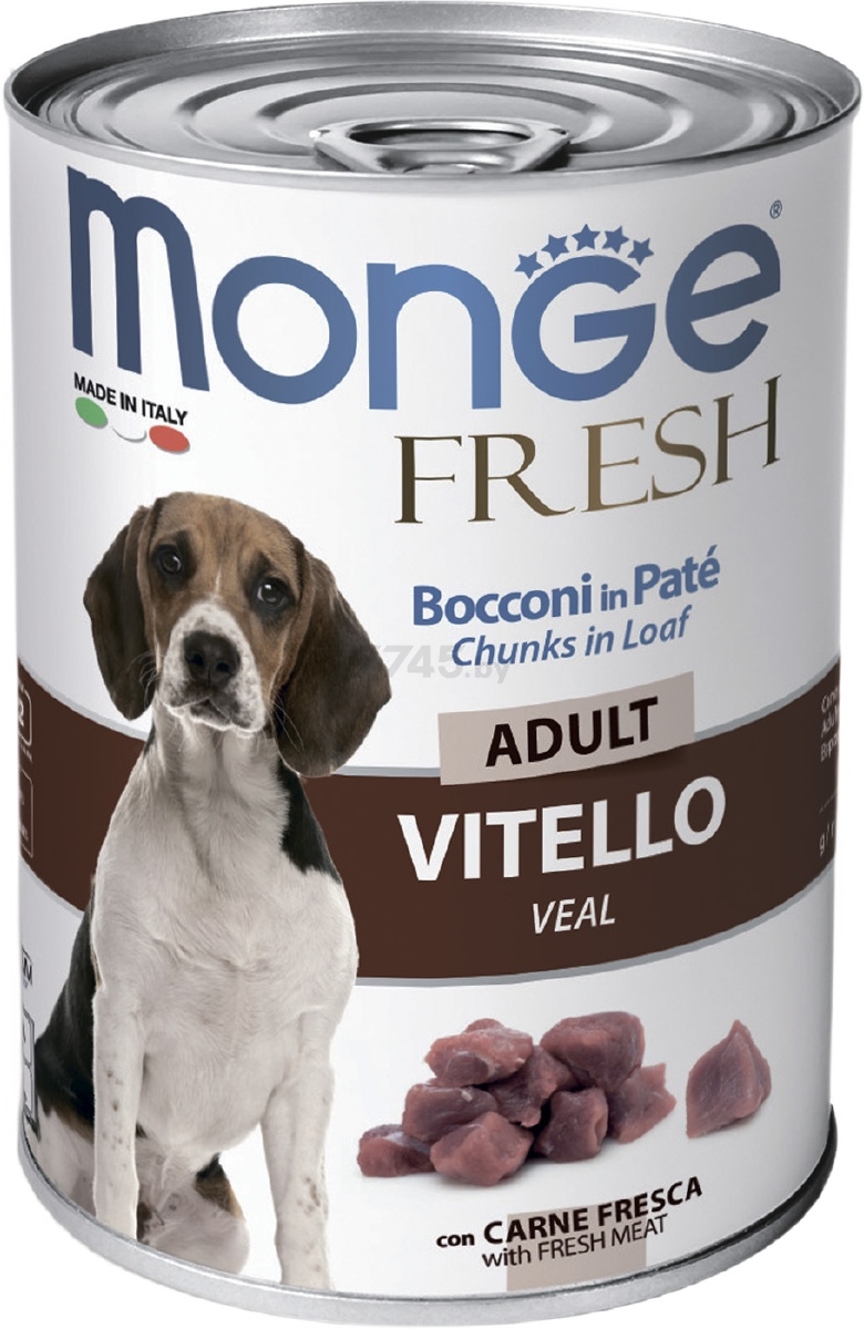 Влажный корм для собак MONGE Fresh рулет телятина консервы 400 г (70014458)