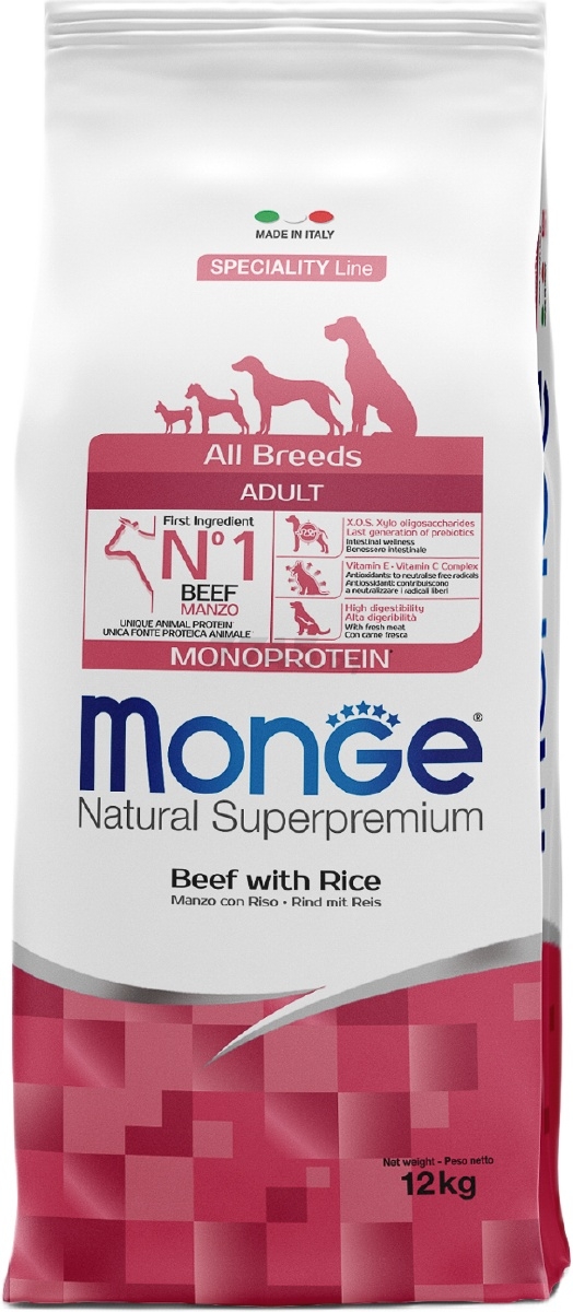 Сухой корм для собак MONGE Speciality Adult Monoprotein говядина с рисом 12 кг (70011341)