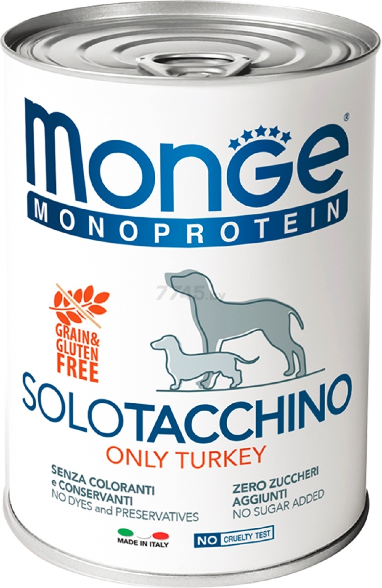 Влажный корм для собак MONGE Monoprotein паштет индейка консервы 400 г (70014229)