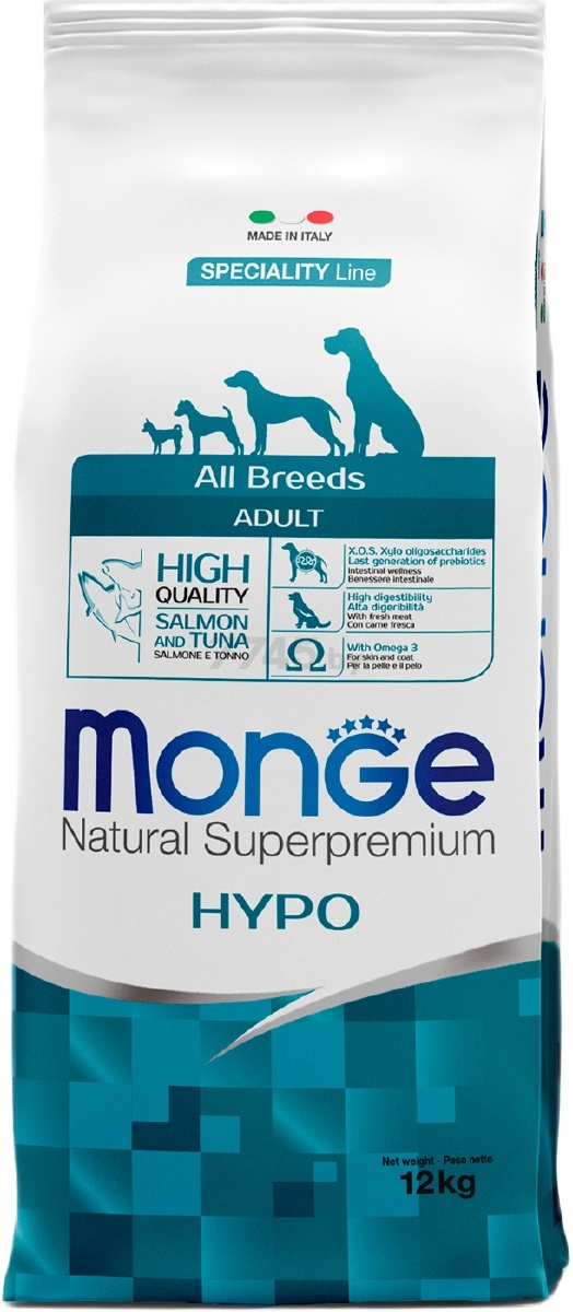 Сухой корм для собак MONGE Speciality Hypo лосось с тунцом 12 кг (70011174)