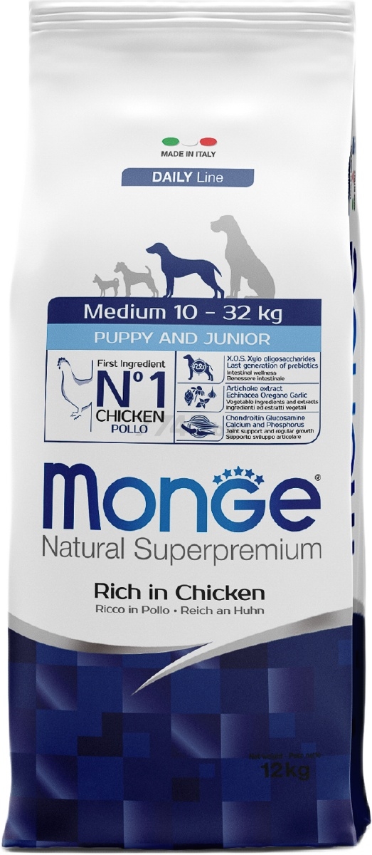 Сухой корм для щенков MONGE Daily Medium Puppy & Junior курица 12 кг (70011662)