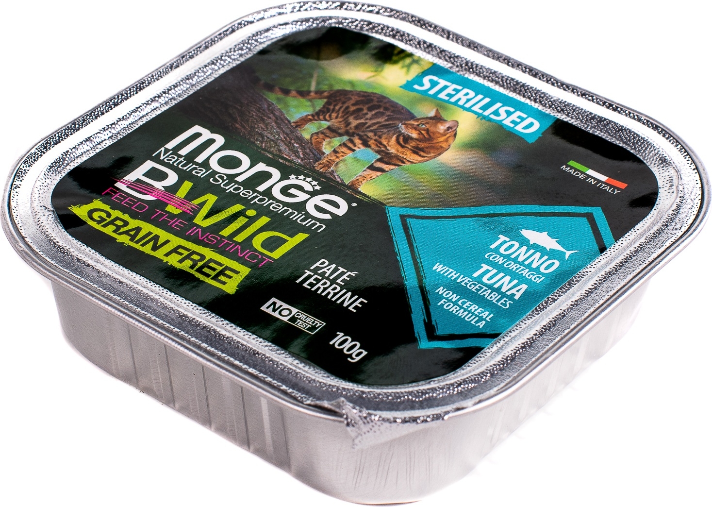 Влажный корм для стерилизованных кошек MONGE BWild Grain Free Sterilised паштет тунец с овощами ламистер 100 г (70012898) - Фото 2