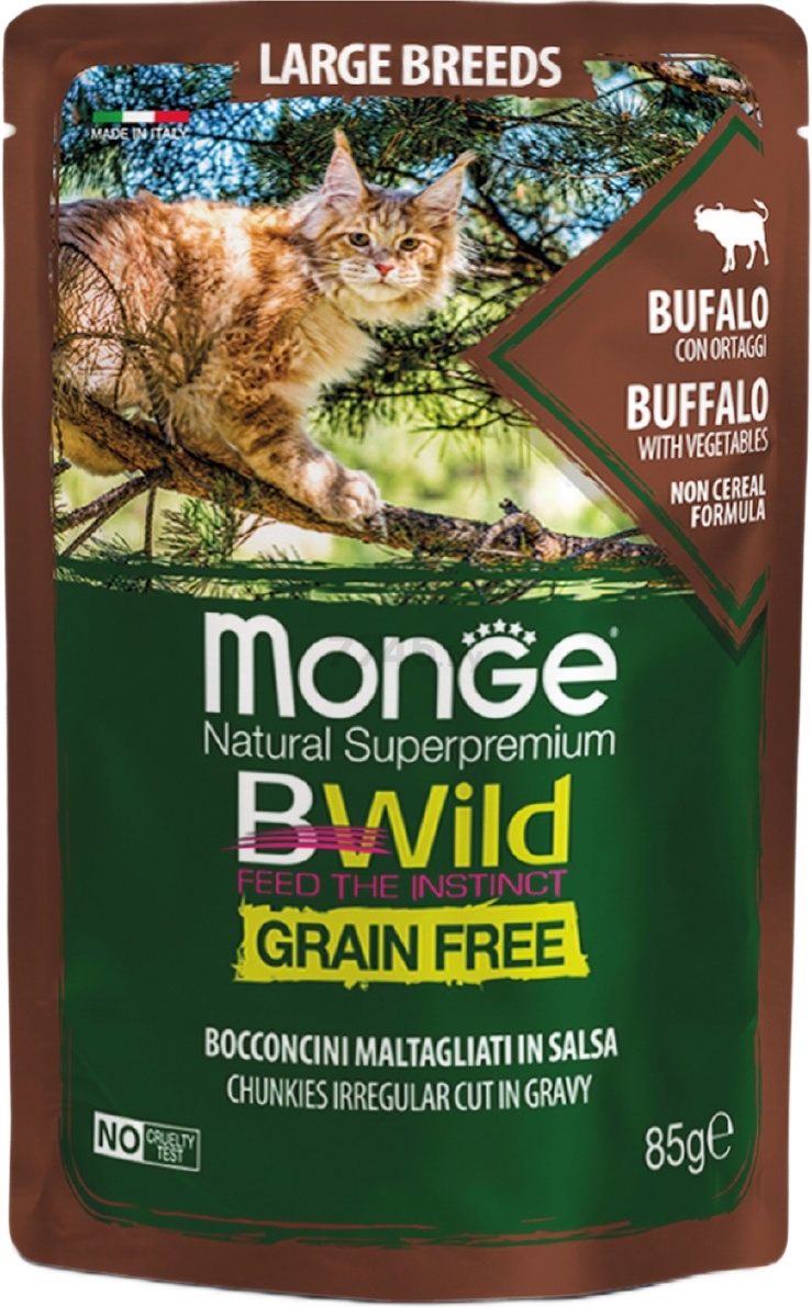 Влажный корм для котят MONGE BWild Grain Free Large буйвол с овощами пауч 85 г (70012751)