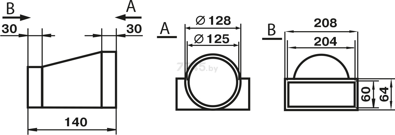 Переходник воздуховода для круглых и плоских каналов 60x204x125 мм ZERNBERG 812 (10191941) - Фото 2