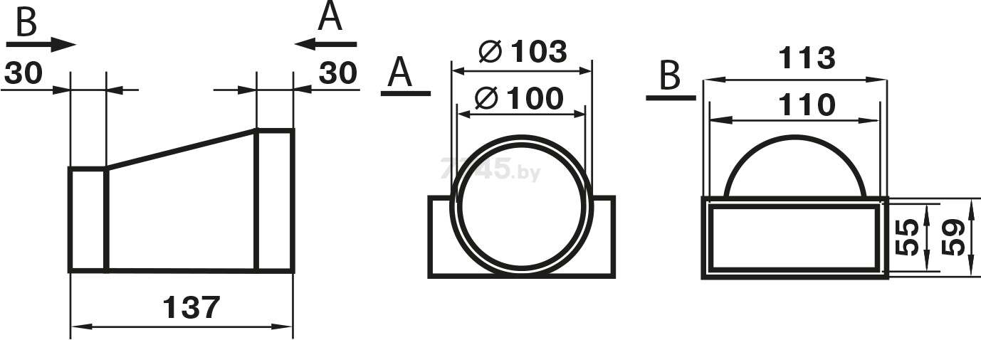 Переходник воздуховода для круглых и плоских каналов 55х110х100 мм ZERNBERG 511 (10191401) - Фото 2