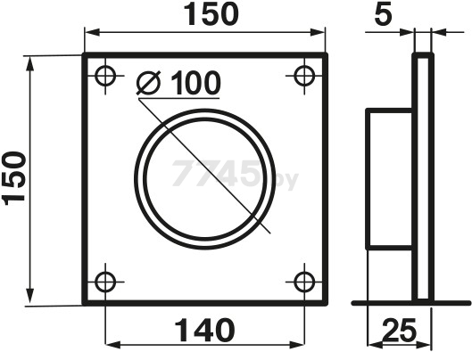 Пластина воздуховода настенная для круглых каналов d100 мм с фланцем ZERNBERG 150-1 (10232261) - Фото 2