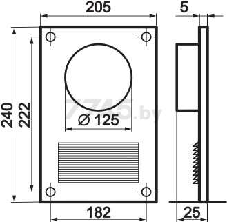 Площадка торцевая 205х240 мм с решеткой и фланцем d125 мм ZERNBERG 254 (10232121) - Фото 2