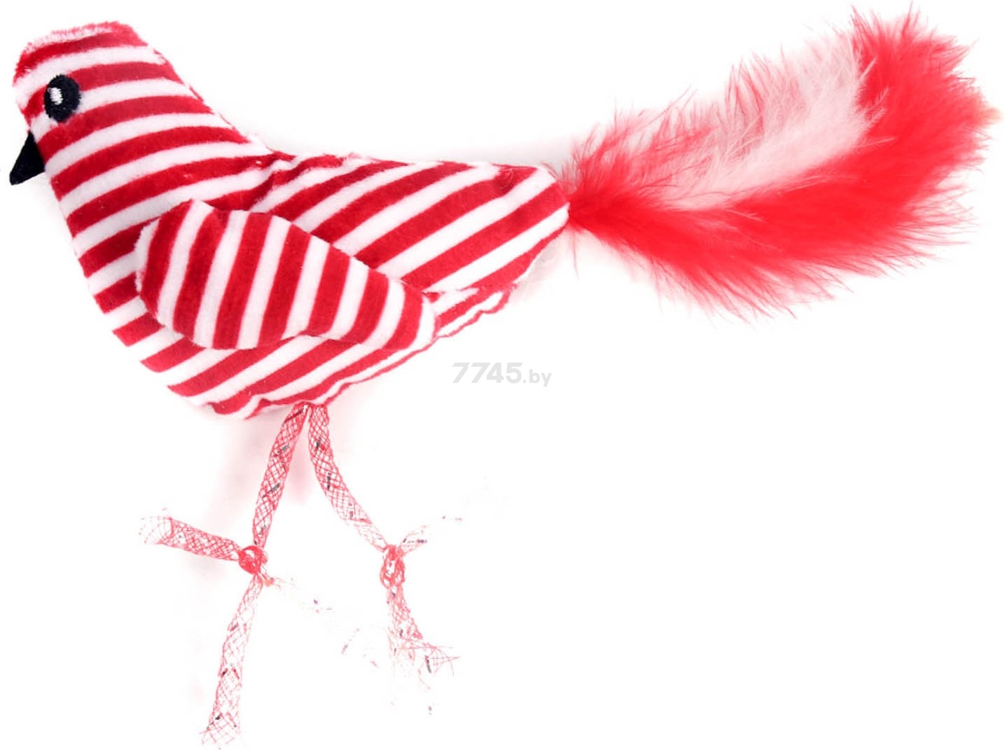 Игрушка для кошек PETPARK Птичка с перьями 25 см красно-белый (TOY81900)