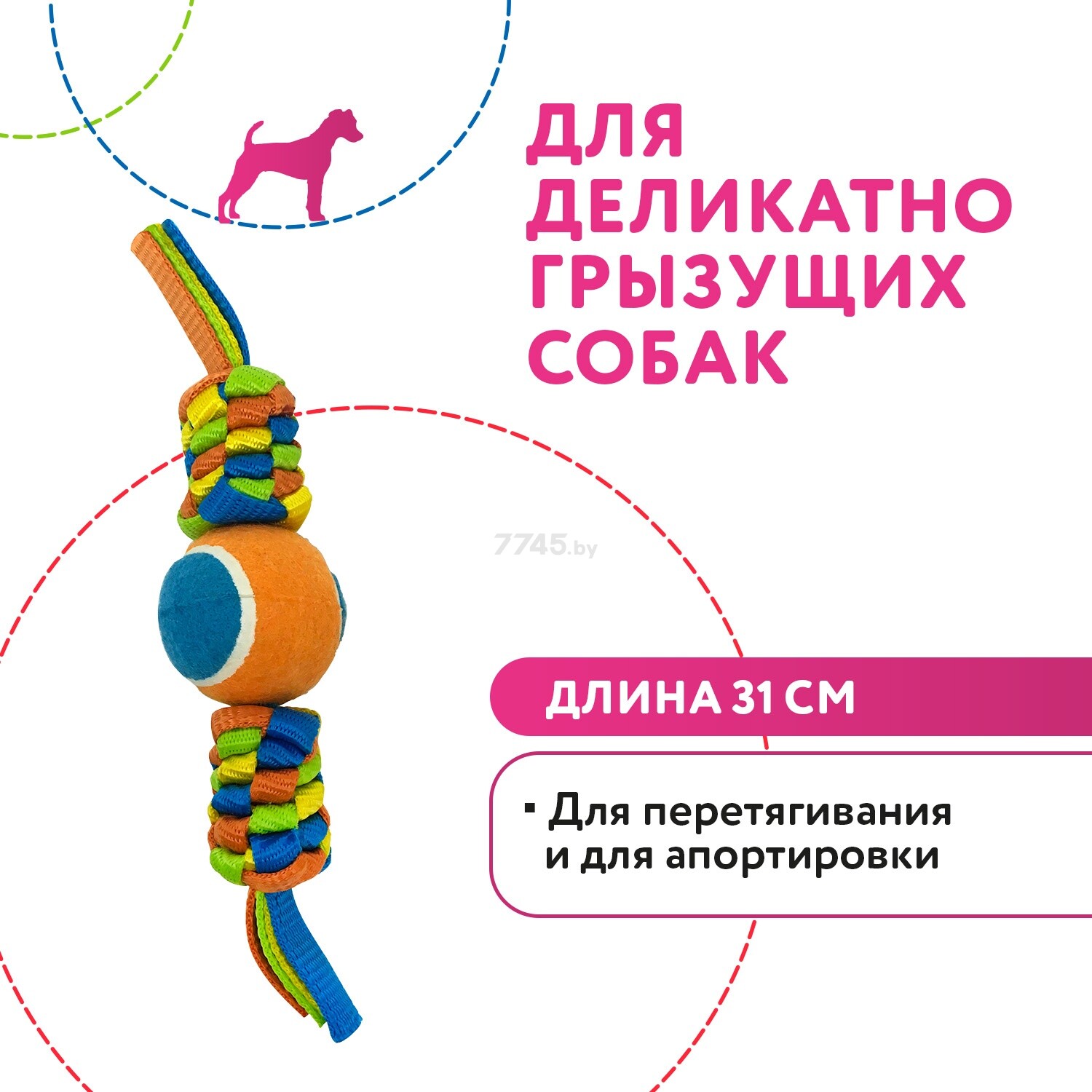 Игрушка для собак PETPARK Плетенка с теннисным мячиком 6 см (WB19410) - Фото 2