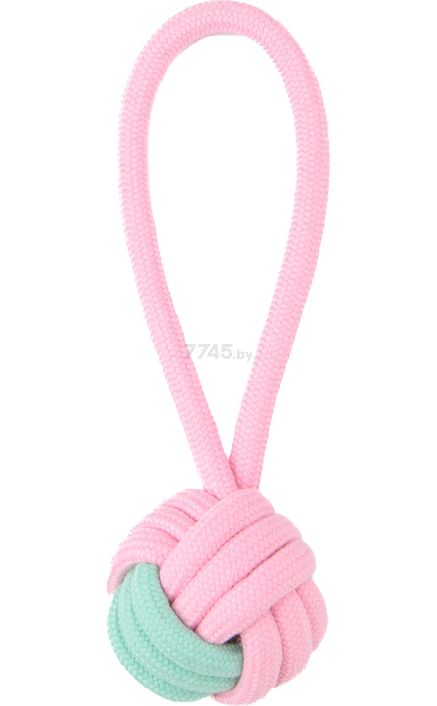 Игрушка для собак MR.KRANCH Мяч из каната на шнуре 15x5 см розовый/голубой (MKR001126)