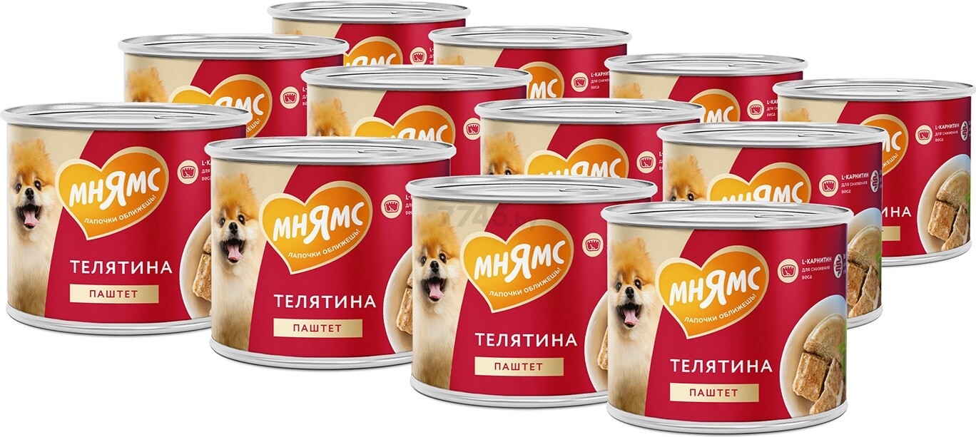 Влажный корм для собак МНЯМС Фитнес телятина паштет консервы 200 г (705045) - Фото 4