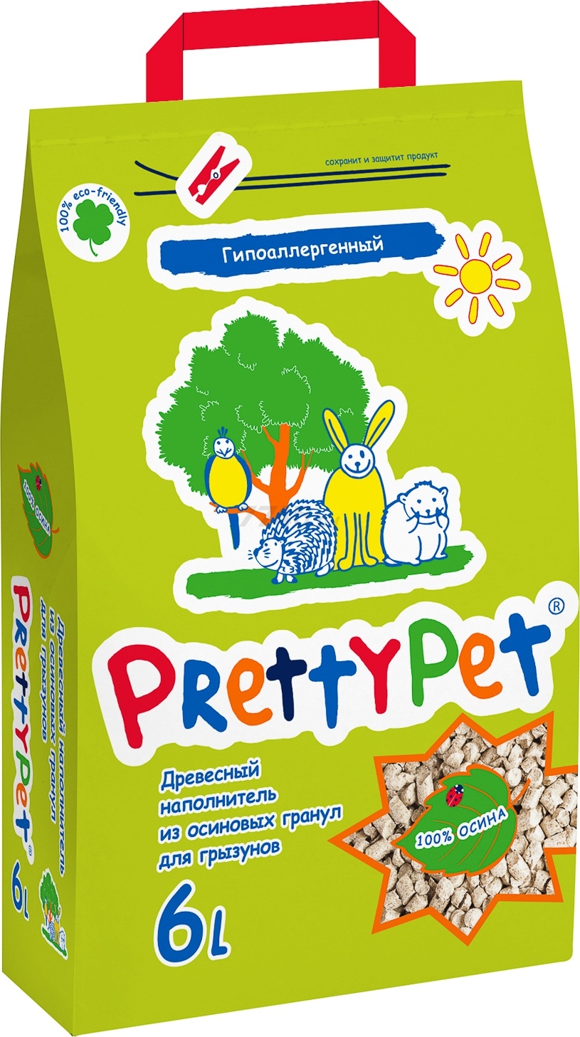 Наполнитель для туалета древесный впитывающий PRETTYCAT осина 6 л, 2 кг (620383)