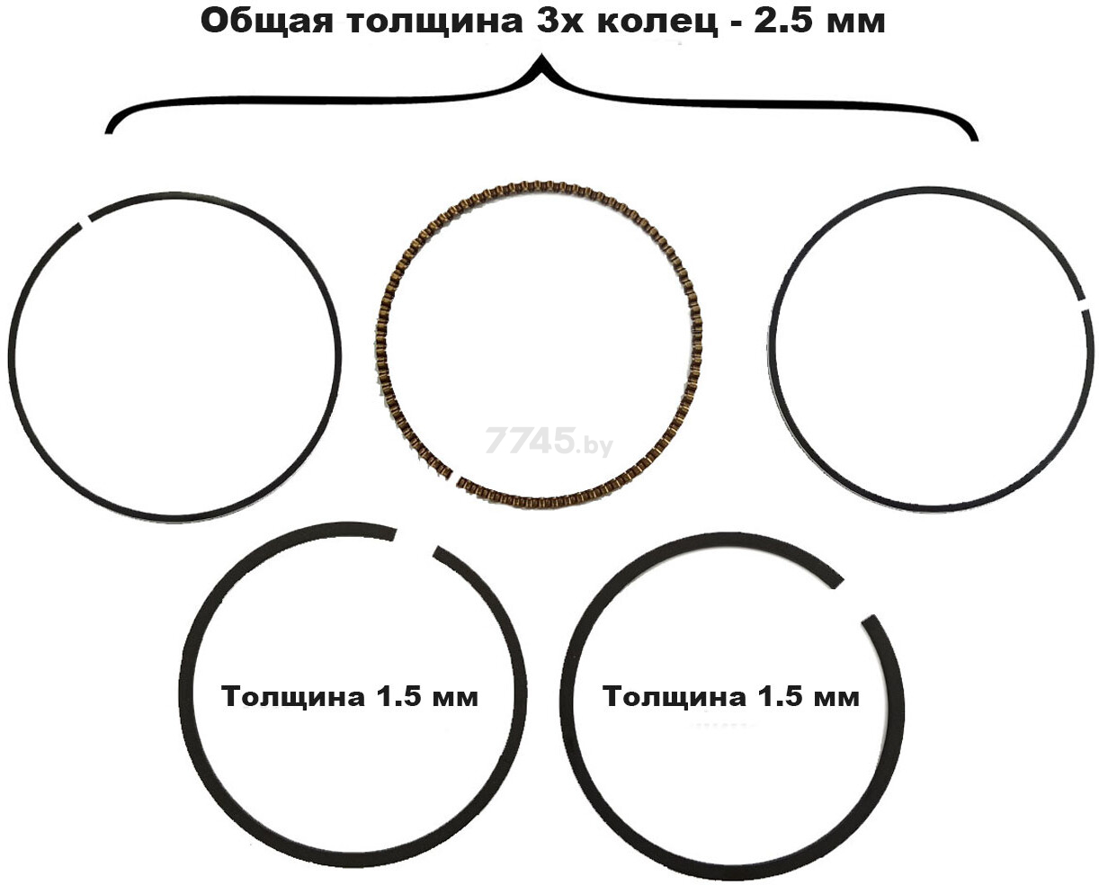 Кольца поршневые для двигателя STARK 168F/GX200 (02932) - Фото 3