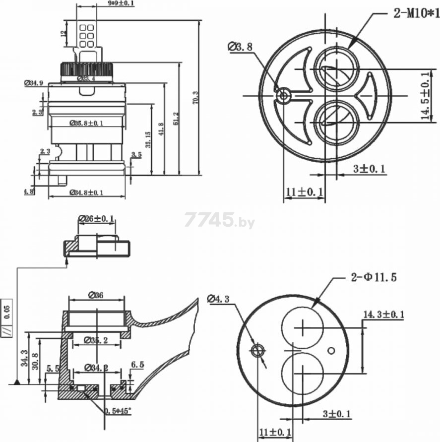 Картридж для смесителя D35 AV ENGINEERING тип D (AVSSS-092) - Фото 3