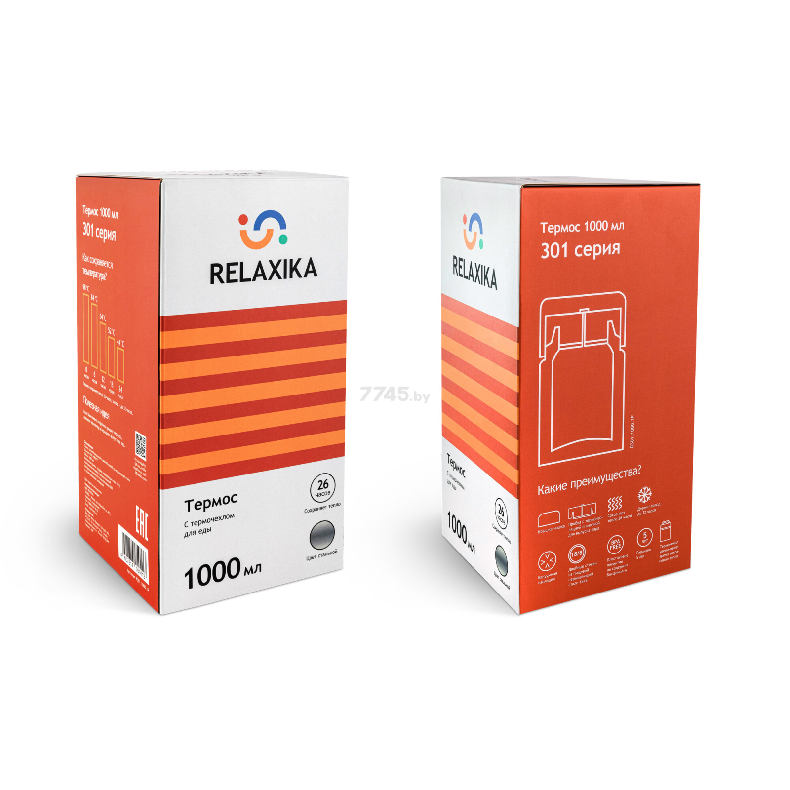 Термос RELAXIKA 301-1000-1P стальной - Фото 15