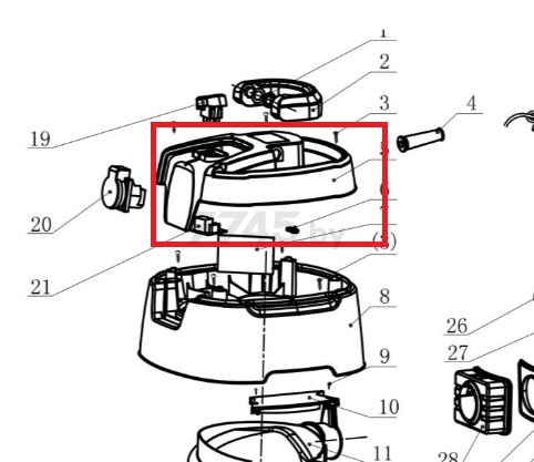 Крышка корпуса верхняя для пылесоса BULL AS3001 (SDY-30L-05)