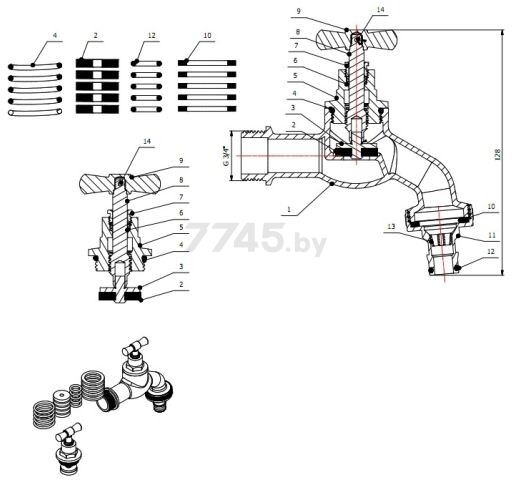 Кран водоразборный 3/4" наружная резьба со штуцером AV ENGINEERING (AVE169034) - Фото 3