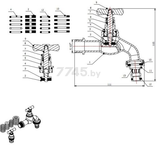 Кран водоразборный 1/2" наружная резьба со штуцером AV ENGINEERING (AVE169012) - Фото 3