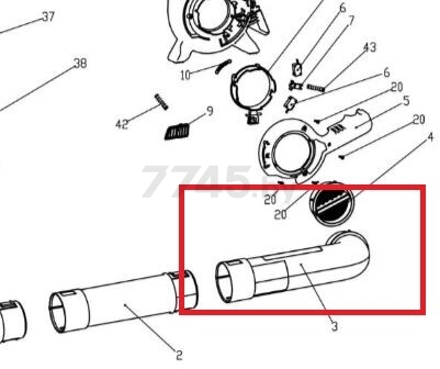 Труба всасывающая комплект для воздуходувки WORTEX BB2536-1D (8A512-01-03)