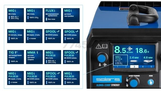 Полуавтомат сварочный SOLARIS ALUMIG-230DP SYNERGY (SL1539-2) - Фото 10