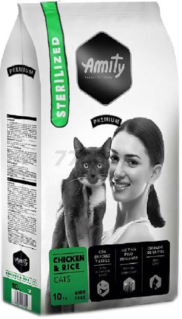 Сухой корм для стерилизованных кошек AMITY Premium Sterilized Chicken&Rice 10 кг (8436538948958)