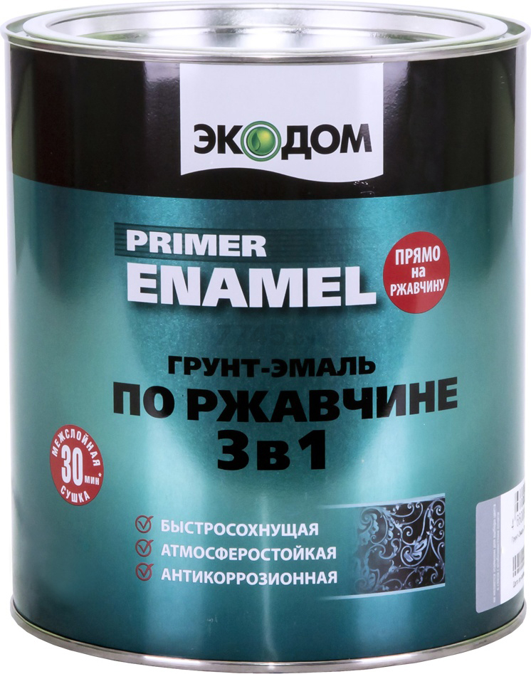 Грунт-эмаль алкидная РОГНЕДА Экодом 3 в 1 по ржавчине черный 0,9 кг