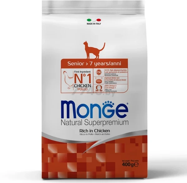 Сухой корм для кошек MONGE Cat Daily Line Senior для пожилых кошек с курицей 0,4 кг (70005562)