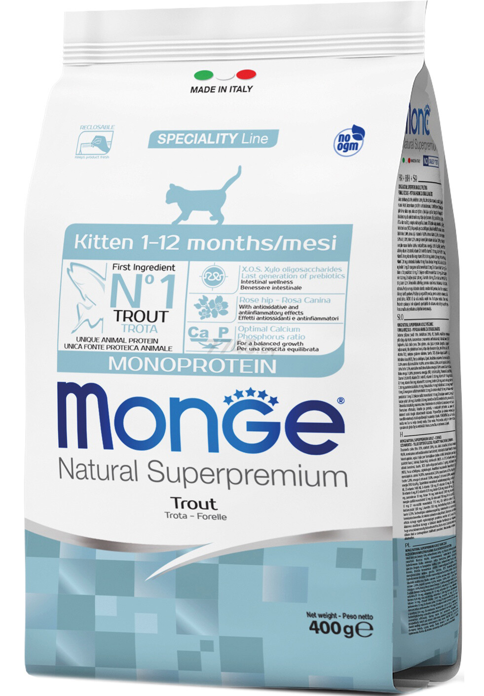 Сухой корм для котят MONGE Speciality Monoprotein Kitten форель 0,4 кг (70005470)