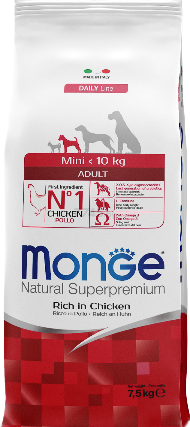 Сухой корм для собак MONGE Daily Mini курица 7,5 кг (70004053)