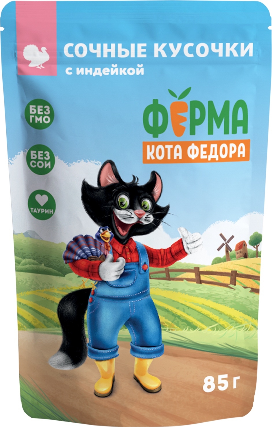 Влажный корм для кошек МНЯМС Ферма Кота Федора индейка в соусе пауч 85 г (7176403)