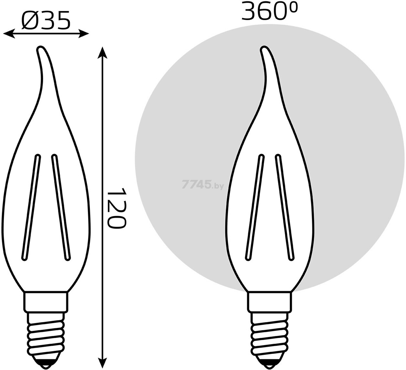 Лампа светодиодная филаментная E14 GAUSS tailed 7 Вт 4100K (104801207) - Фото 5