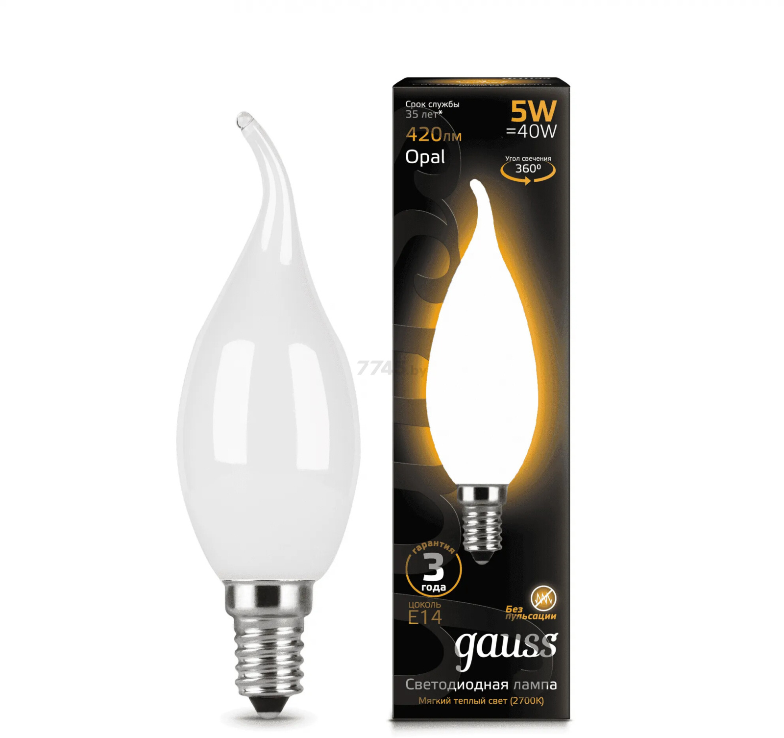 Лампа светодиодная филаментная E14 GAUSS Tailed Opal milky 5 Вт 2700K (104201105) - Фото 2