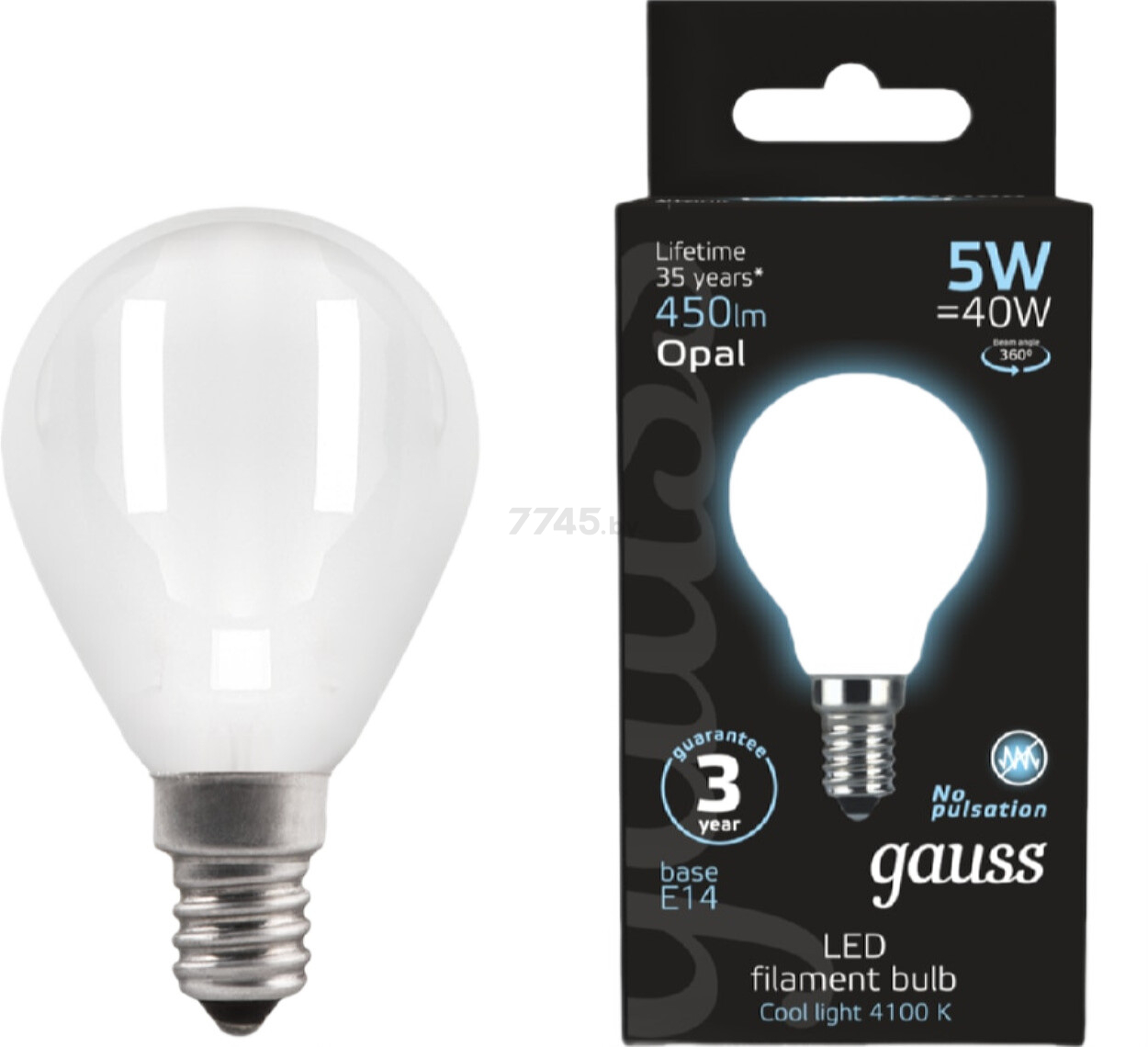 Лампа светодиодная филаментная E14 GAUSS Globe 5 Вт 4100K opal/milky (105201205) - Фото 2