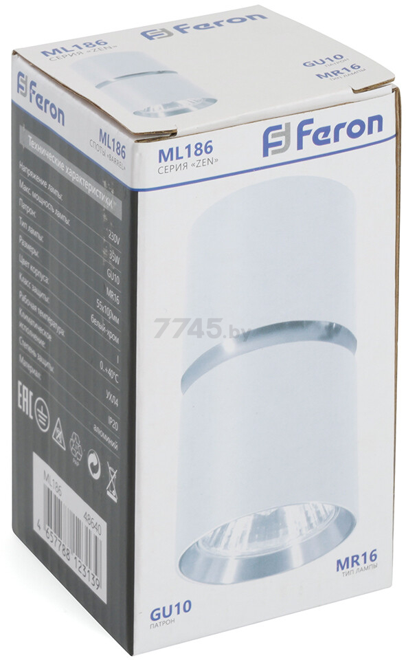 Светильник точечный накладной FERON ML186 Barrel Zen MR16 белый, хром (48640) - Фото 9