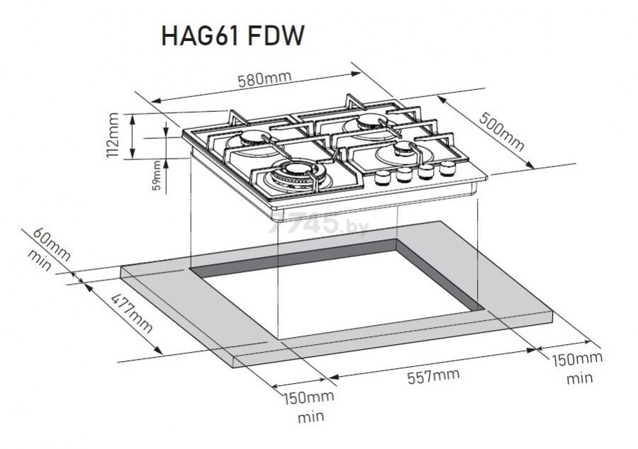 Панель варочная газовая ZORG HAG61 FDW black (HAG61 FDW BL) - Фото 2