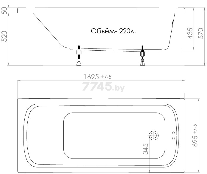 Ванна акриловая TRITON Стандарт Экстра 170х70 (Щ000006108) - Фото 6