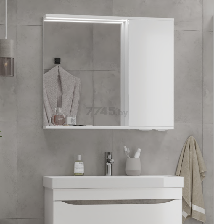 Шкаф с зеркалом для ванной VOLNA Lake 80 правый (zsLAKE80.R-01) - Фото 4