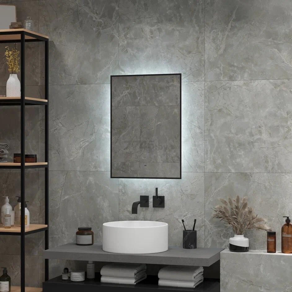 Зеркало для ванной с подсветкой КОНТИНЕНТ Amer Black LED 500x700 ореольная теплая/холодная подсветка (ЗЛП1525) - Фото 7
