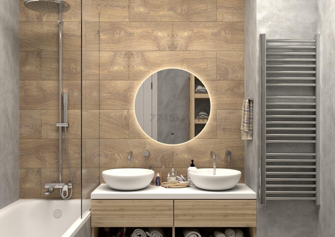 Зеркало для ванной с подсветкой КОНТИНЕНТ Ajour LED D550 ореольная теплая/холодная подсветка (ЗЛП2890) - Фото 9