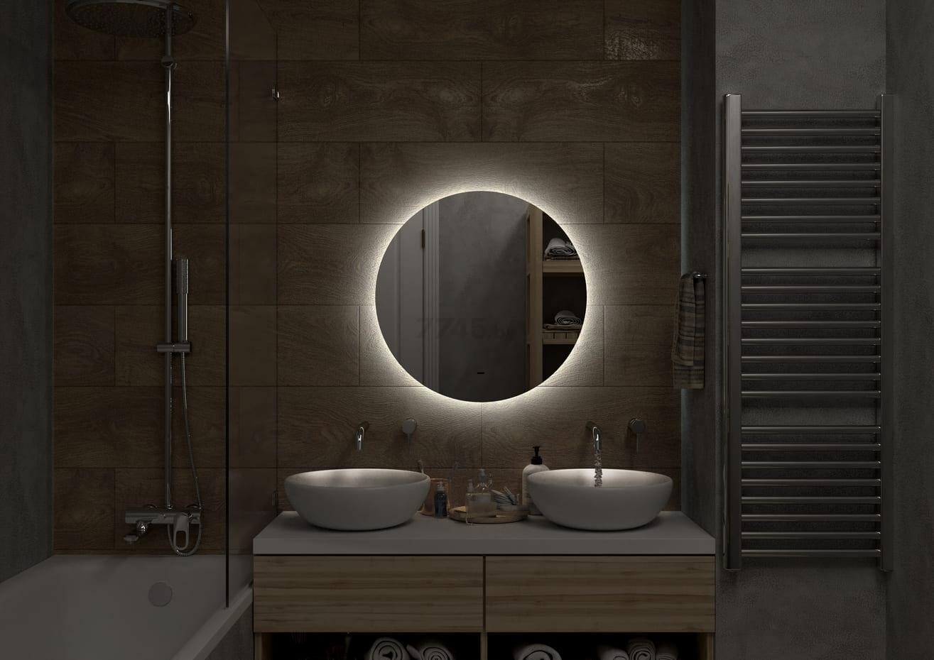 Зеркало для ванной с подсветкой КОНТИНЕНТ Ajour LED D550 ореольная теплая/холодная подсветка (ЗЛП2890) - Фото 12