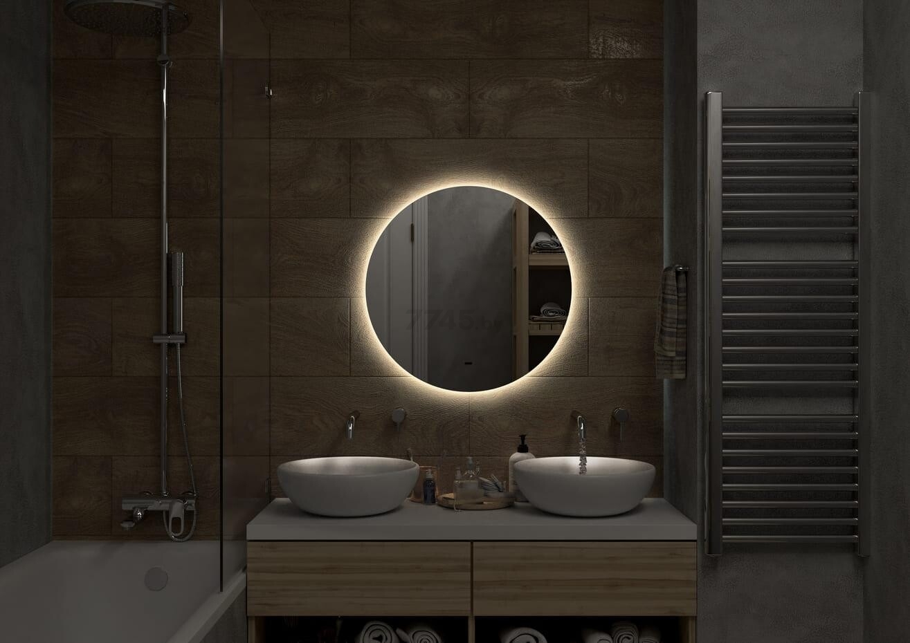 Зеркало для ванной с подсветкой КОНТИНЕНТ Ajour LED D550 ореольная теплая/холодная подсветка (ЗЛП2890) - Фото 11