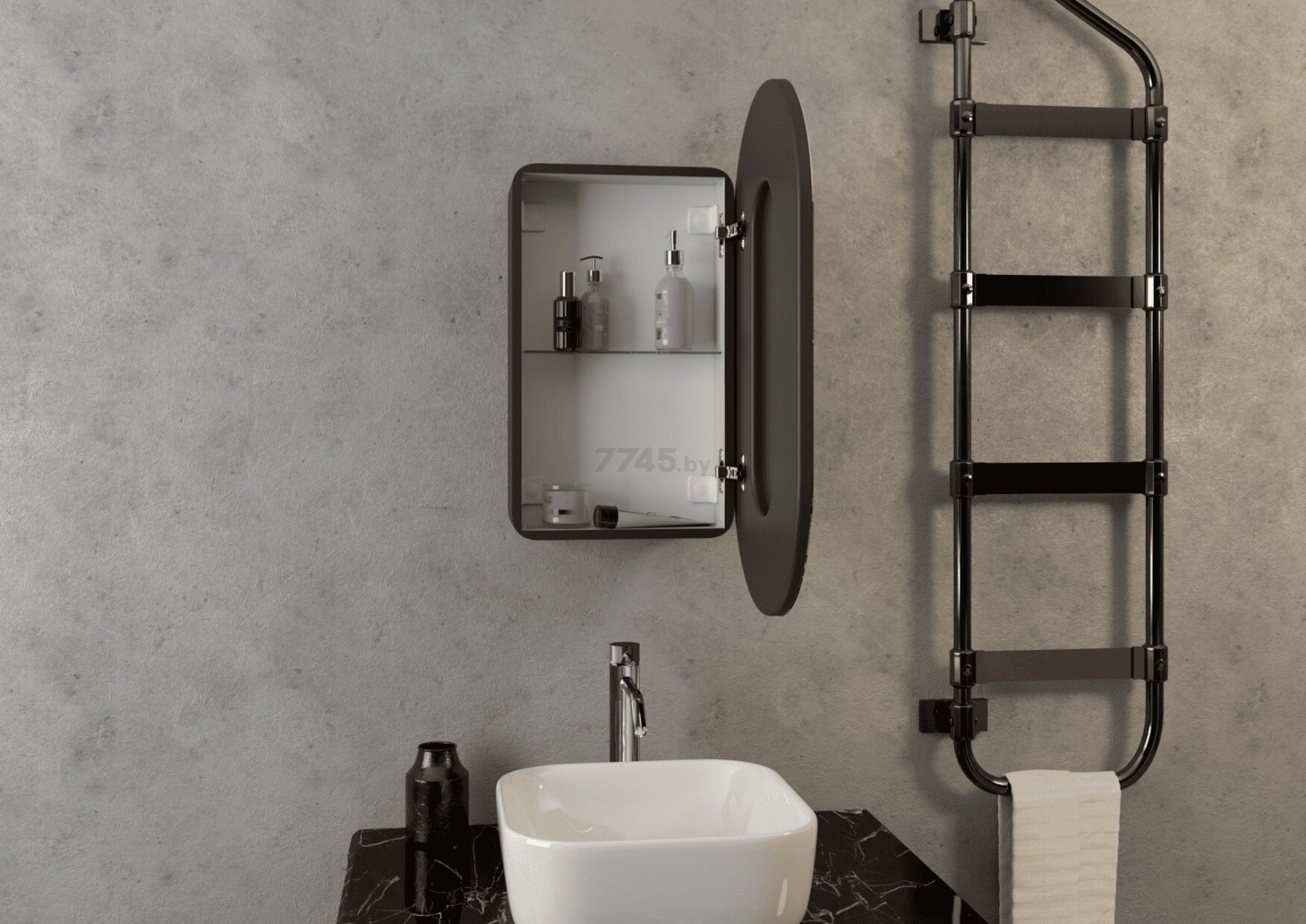 Шкаф с зеркалом для ванной КОНТИНЕНТ Elmage Black LED 45 (МВК049) - Фото 10