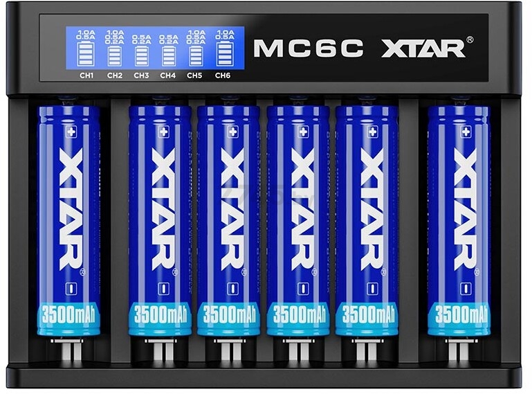 Зарядное устройство для аккумуляторов XTAR MC6C с USB, Type-C, DC кабелем - Фото 2