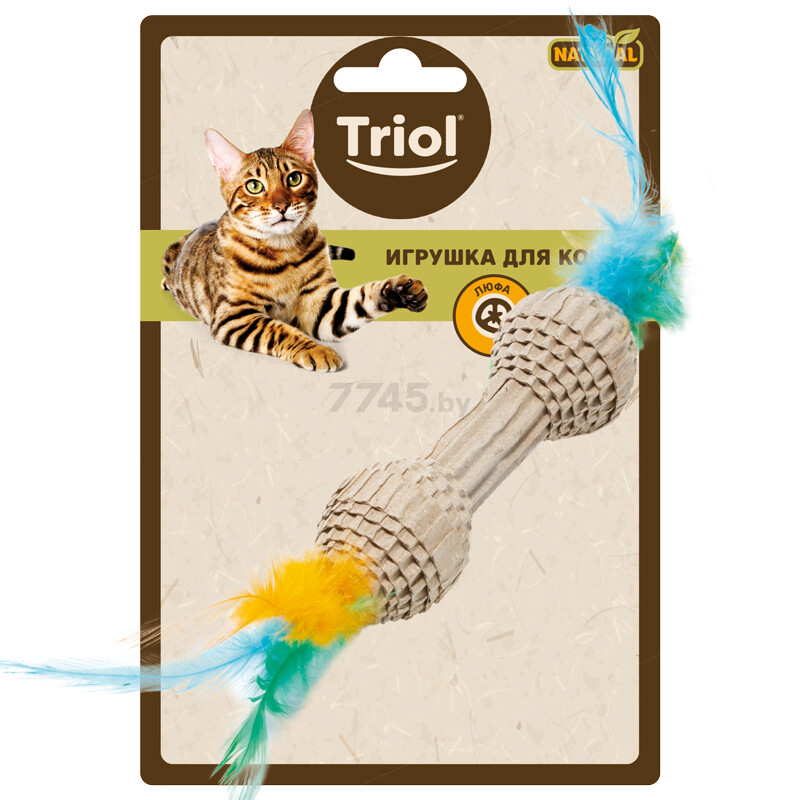 Игрушка для кошек TRIOL Natural Гантель с перьями 10 см (22171053) - Фото 2
