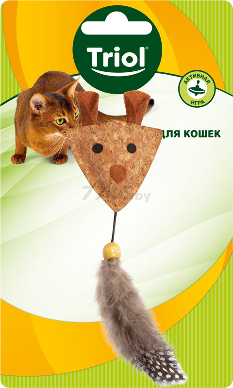 Игрушка для кошек TRIOL Мышка с перьями 6,5x18 см (22171046) - Фото 2